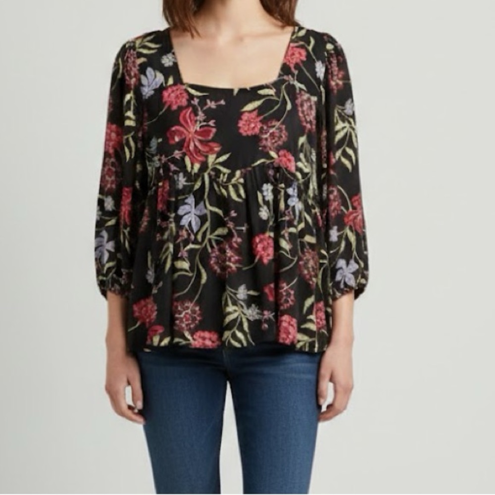 Anthropologie x Dolan Garden Floral Long Sleeve Peplum Top Medium
